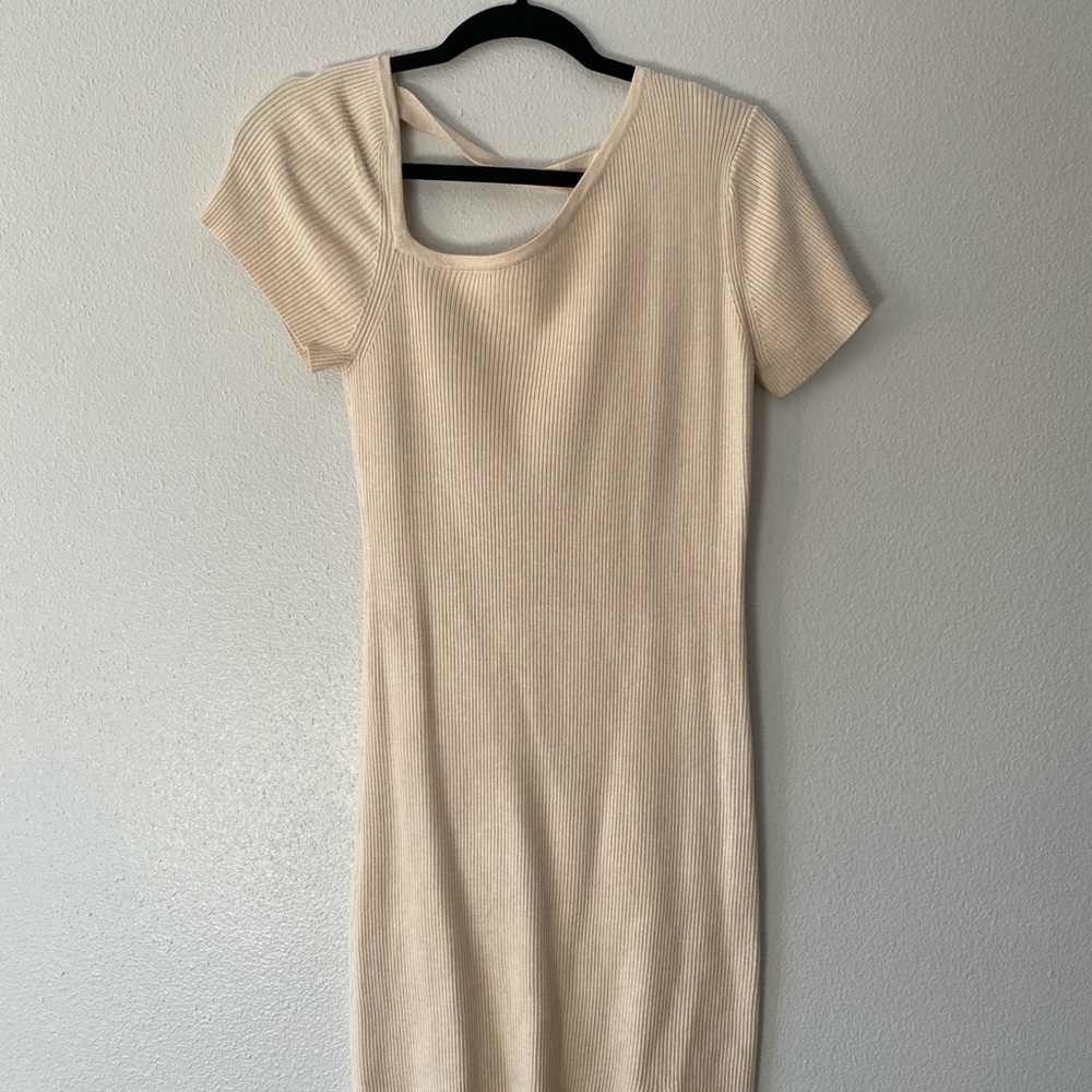 Cream Ribbed Mini Dress
